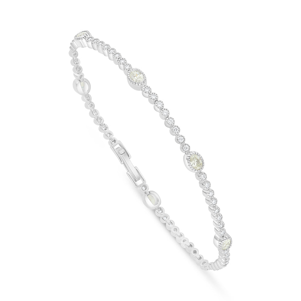 Sterling Silver 925 Bracelet Rhodium Plated Embedded With Diamond Zircon And White Zircon