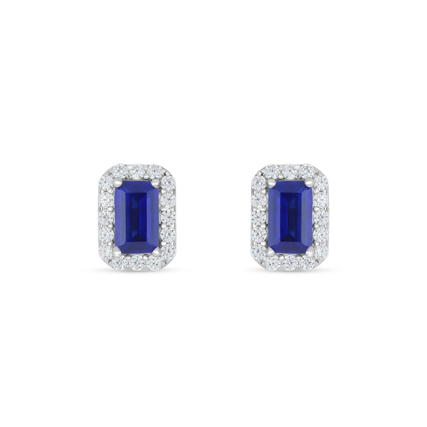 Sterling Silver 925 Earring Rhodium Plated Embedded With Sapphire Corundum And White Zircon