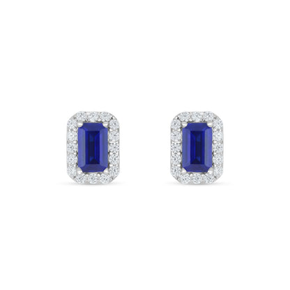 Sterling Silver 925 Earring Rhodium Plated Embedded With Sapphire Corundum And White Zircon