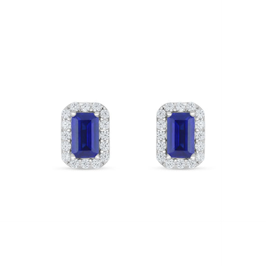 Sterling Silver 925 Earring Rhodium Plated Embedded With Sapphire Corundum And White Zircon