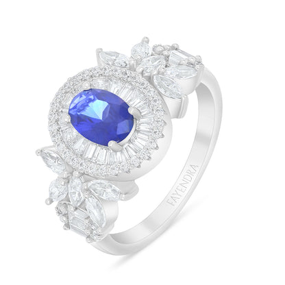Sterling Silver 925 Set Rhodium Plated Embedded With Sapphire Corundum And White Zircon