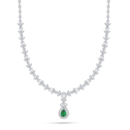 Sterling Silver 925 Set Rhodium Plated Embedded With Emerald Zircon And White Zircon