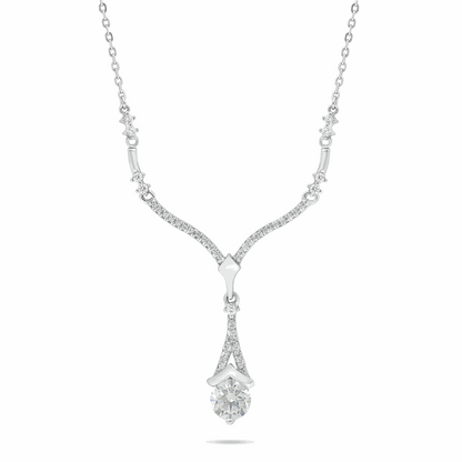 Sterling Silver 925 Necklace Rhodium Plated Embedded With Yellow Diamond And White Zircon