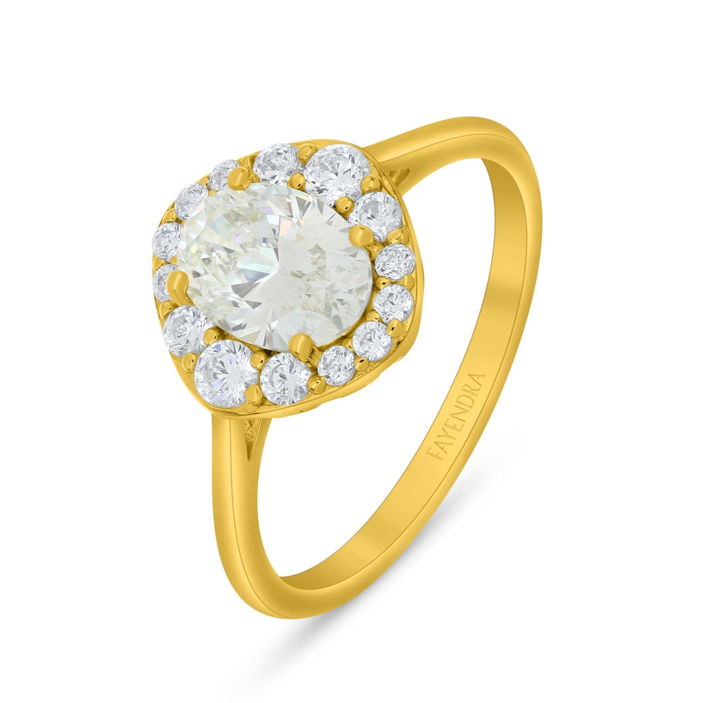 Sterling Silver 925 Ring Golden Plated Embedded With Diamond Zircon And White Zircon