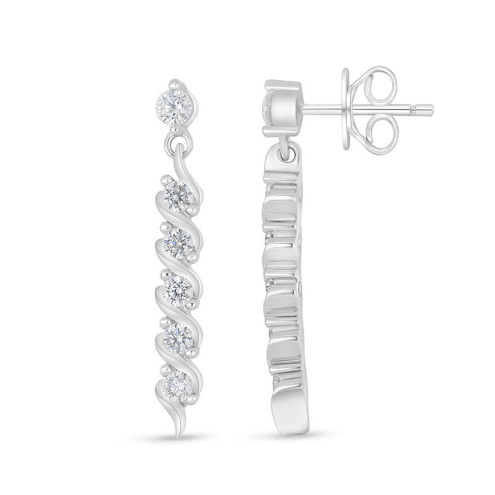 اقراط من الفضة الخالصة عيار 925 مطلية روديوم مرصعة فص ابيض