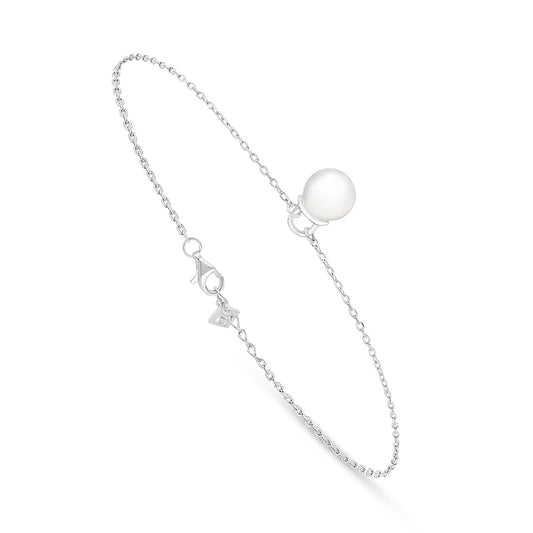 Sterling Silver 925 Bracelet Rhodium Plated Embedded With Natural White Pearl