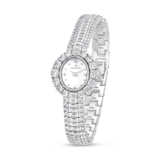 Stainless Steel 316L Watch Silver Color Embedded With Diamond Zircon And White Zircon - WHITE MOP DIAL