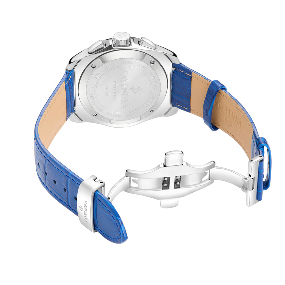 ساعة رجالي ستانلس ستيل عيار L316 بلون فضي جلد ازرق - مينا حجر صدف ام اللالئ الازرق