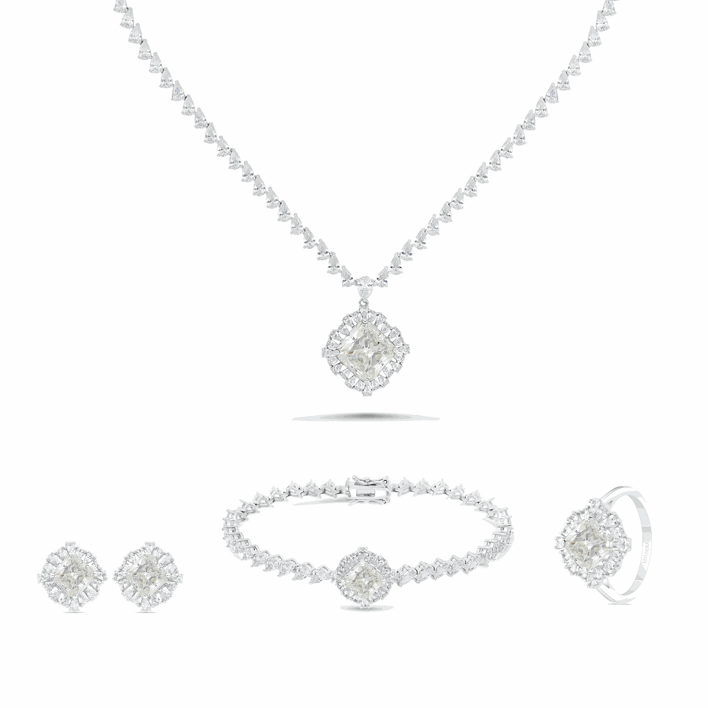 Sterling Silver 925 SET Rhodium Plated Embedded With Yellow Zircon And White CZ