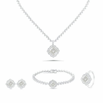 Sterling Silver 925 SET Rhodium Plated Embedded With Yellow Zircon And White CZ