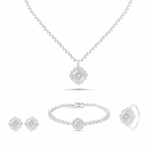 Sterling Silver 925 SET Rhodium Plated Embedded With Yellow Zircon And White CZ