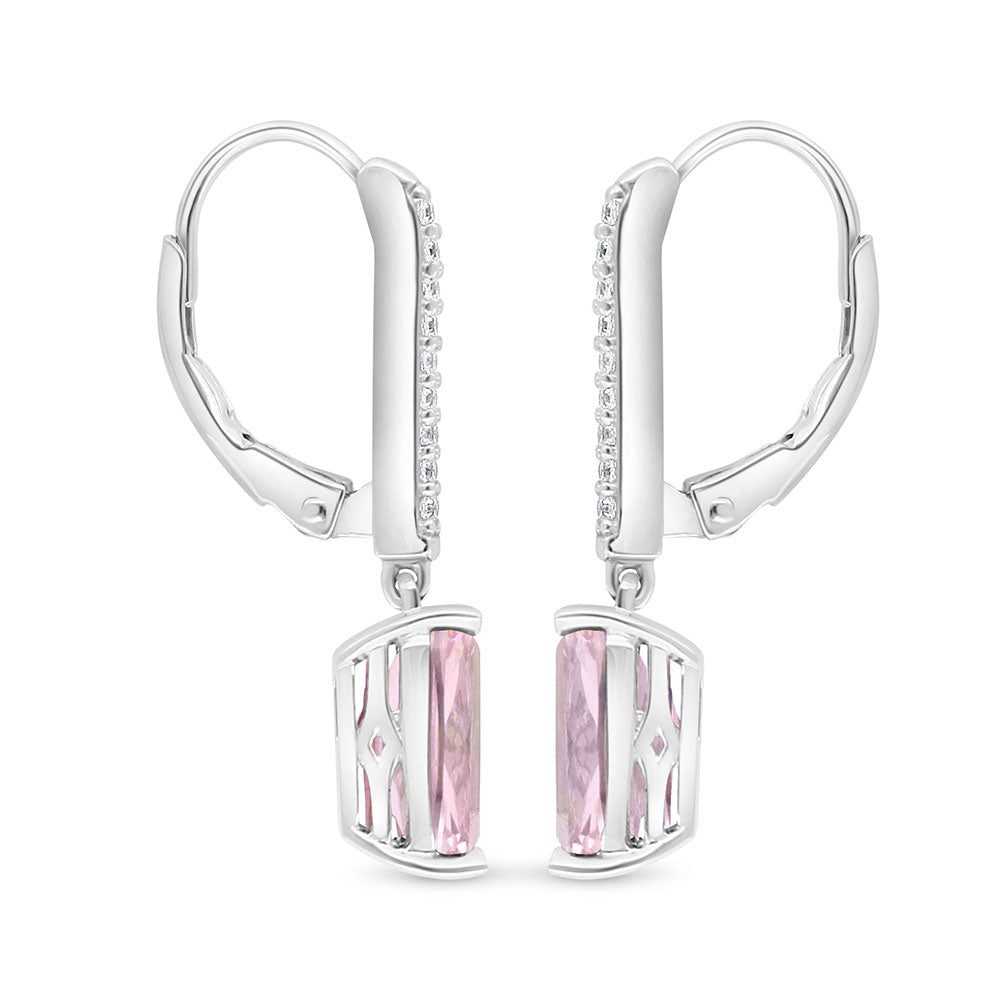 Sterling Silver 925 Earring Rhodium Plated Embedded With pink Zircon And White Zircon