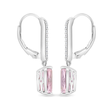 Sterling Silver 925 Earring Rhodium Plated Embedded With pink Zircon And White Zircon