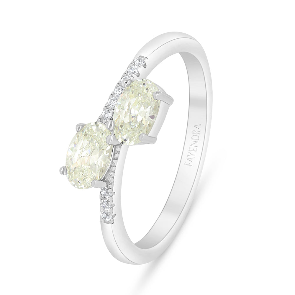 خاتم من الفضة الخالصة عيار 925 مطلي روديوم مرصع بالزركون الكناري الالماسي و فص ابيض