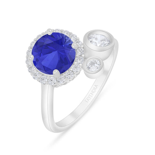 Sterling Silver 925 Ring Rhodium Plated Embedded With Sapphire Corundum And White Zircon