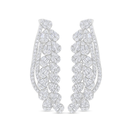 Sterling Silver 925 Earring Rhodium Plated Embedded With White Zircon
