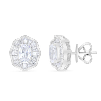 Sterling Silver 925 Earring Rhodium Plated Embedded With White Zircon