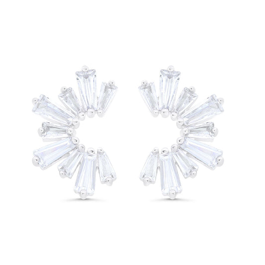 Sterling Silver 925 Earring Rhodium Plated Embedded With White Zircon