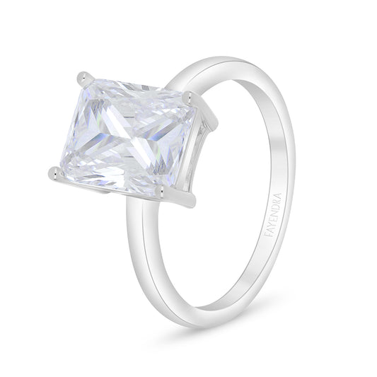 Sterling Silver 925 Ring Rhodium Plated Embedded With White Zircon