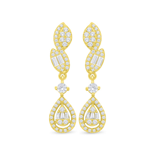 Sterling Silver 925 Earring Golden Plated Embedded With White Zircon