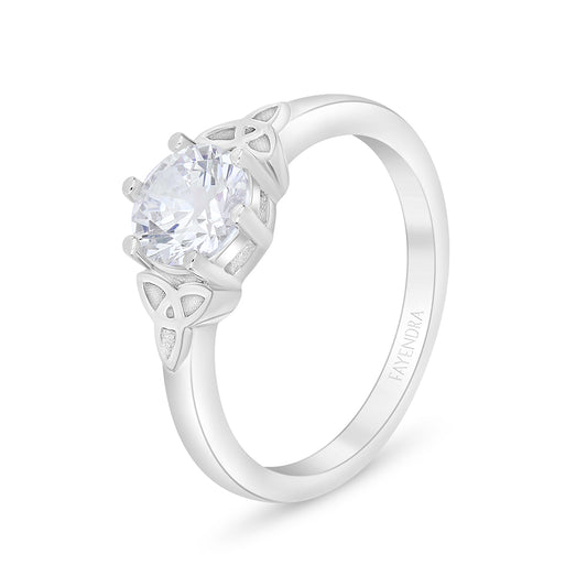 Sterling Silver 925 Ring Rhodium Plated Embedded With White Zircon