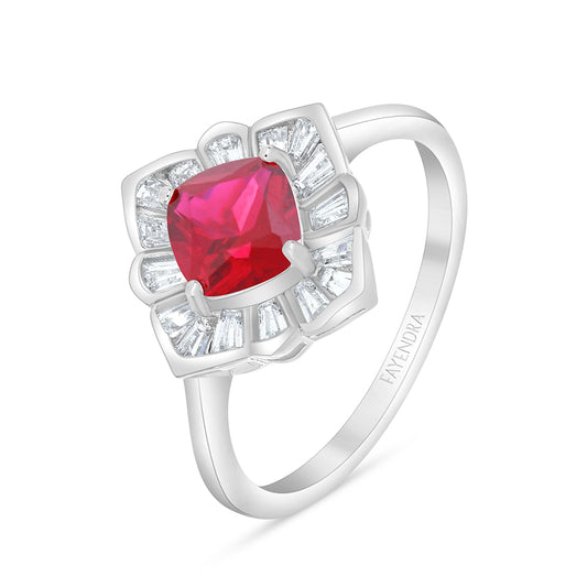 Sterling Silver 925 Ring Rhodium Plated Embedded With Ruby Corundum And White Zircon