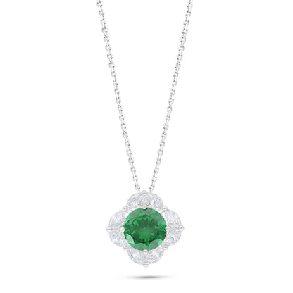 Sterling Silver 925 Necklace Rhodium Plated Embedded With Emerald Zircon And White Zircon