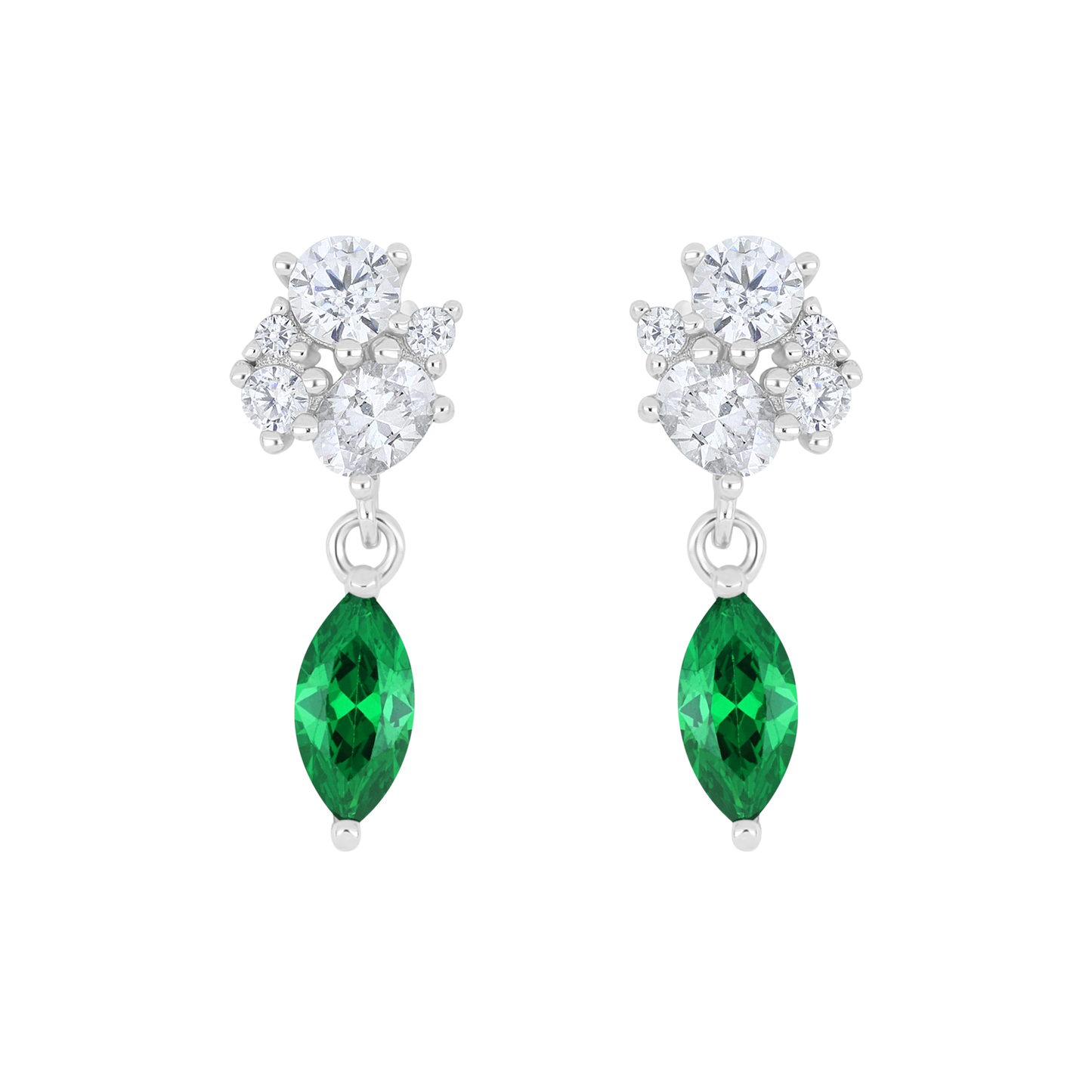 Sterling Silver 925 Earring Rhodium Plated Embedded With Emerald Zircon And White Zircon