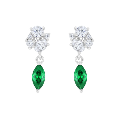 Sterling Silver 925 Earring Rhodium Plated Embedded With Emerald Zircon And White Zircon