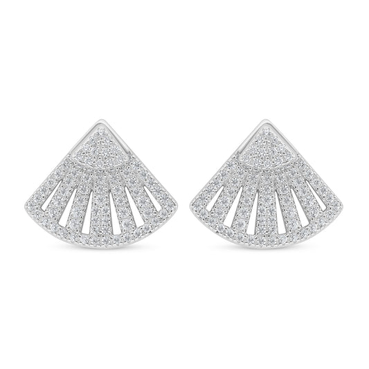 Sterling Silver 925 Earring Rhodium Plated Embedded With White Zircon