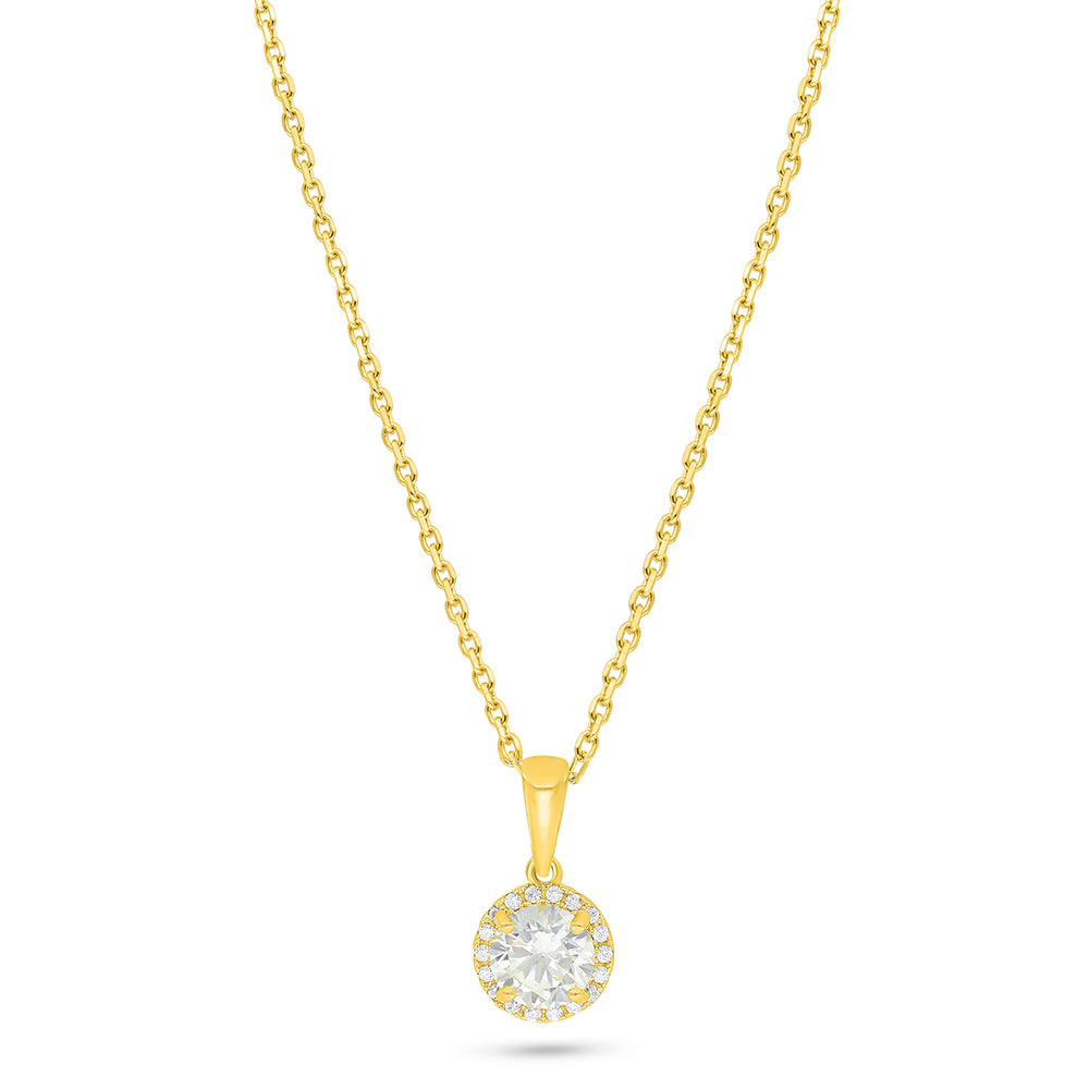 Sterling Silver 925 Necklace Golden Plated Embedded With Diamond Zircon And White Zircon
