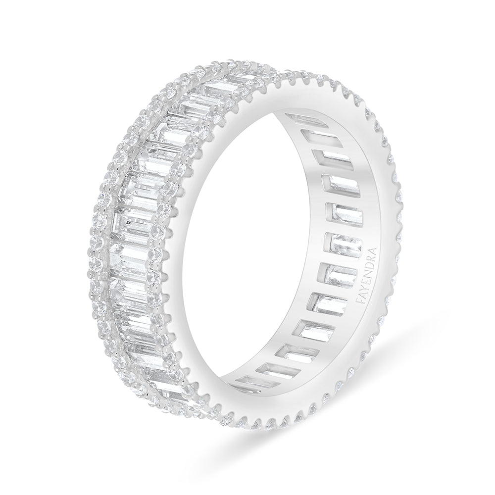 Sterling Silver 925 Ring Rhodium Plated Embedded With White Zircon