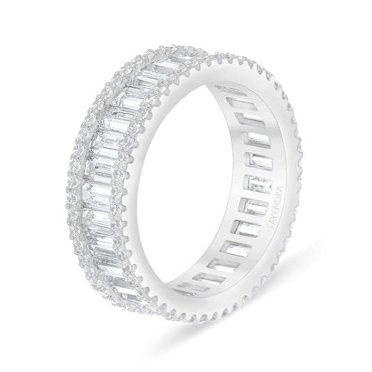 Sterling Silver 925 Ring Rhodium Plated Embedded With White Zircon