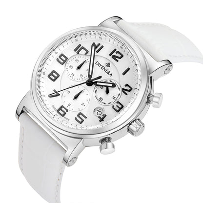 Stainless Steel 316L Watch Silver Color White Leather For Men - WHITE MOP DIAL