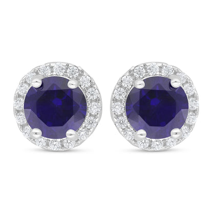 Sterling Silver 925 Earring Rhodium Plated Embedded With Sapphire Corundum And White Zircon