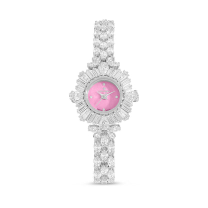 Stainless Steel 316L Watch Silver Color Embedded With White Zircon - PINK MOP DIAL