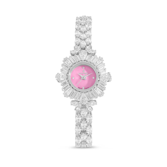 Stainless Steel 316L Watch Silver Color Embedded With White Zircon - PINK MOP DIAL