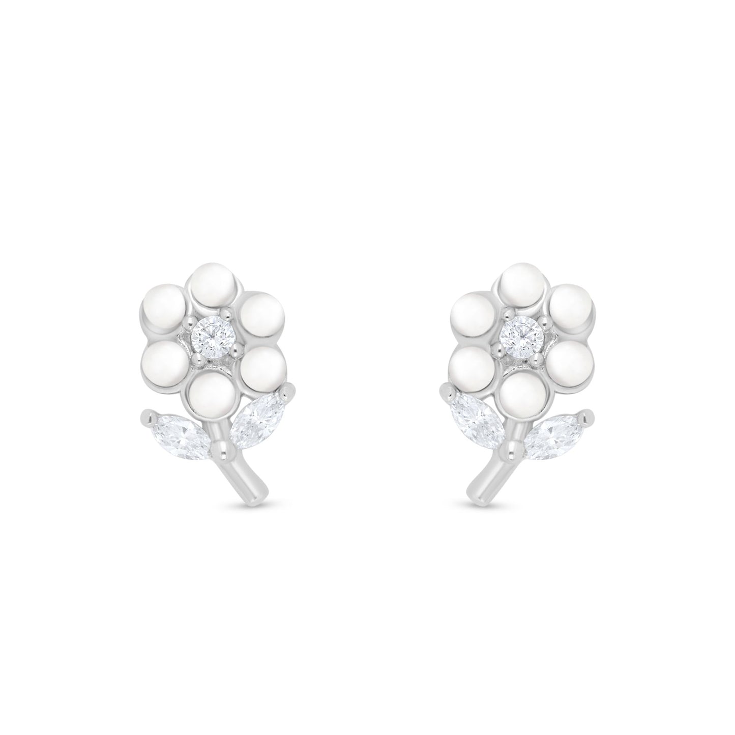 Sterling Silver 925 Earring Rhodium Plated Embedded With Natural White Pearl And White Zircon