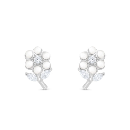 Sterling Silver 925 Earring Rhodium Plated Embedded With Natural White Pearl And White Zircon