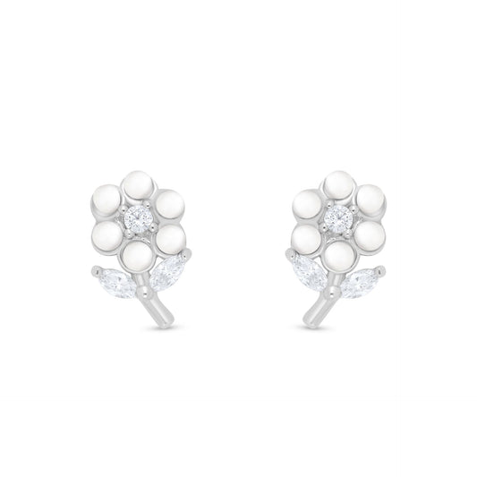 Sterling Silver 925 Earring Rhodium Plated Embedded With Natural White Pearl And White Zircon