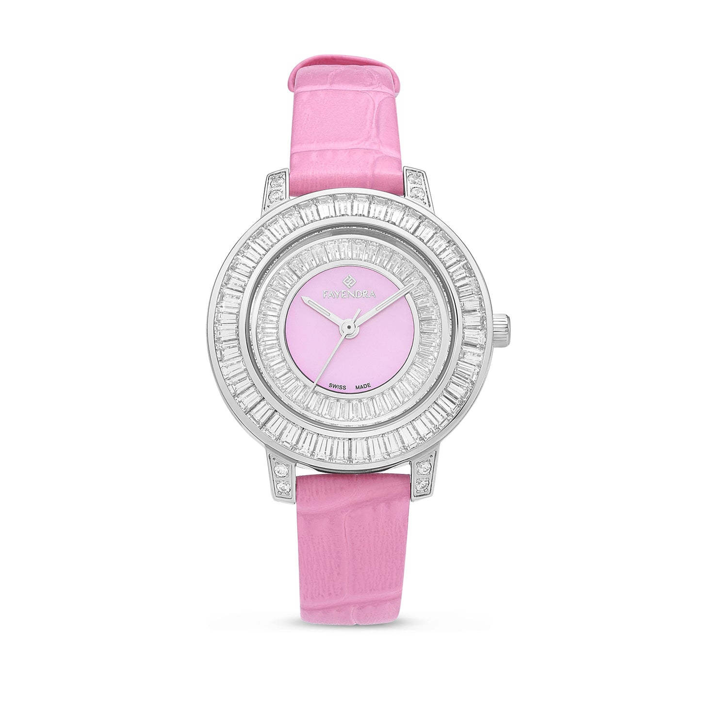Stainless Steel 316L Watch Silver Color Pink Leather Embedded With White Zircon - PINK MOP DIAL