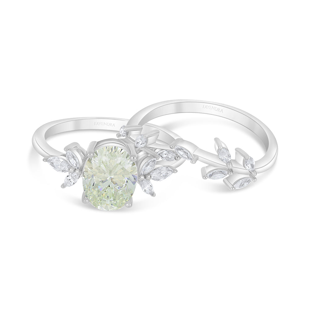 Sterling Silver 925 Ring (Twins) Rhodium Plated  Embedded With Yellow Diamond And White Zircon