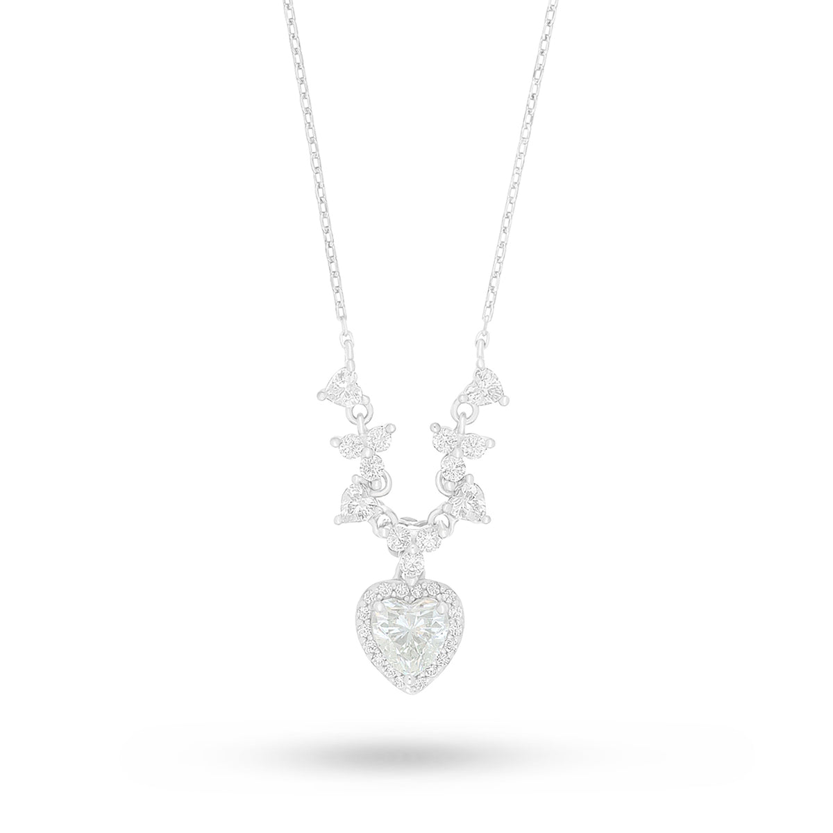 Sterling Silver 925 Necklace Rhodium Plated Embedded With Diamond Zircon And White Zircon