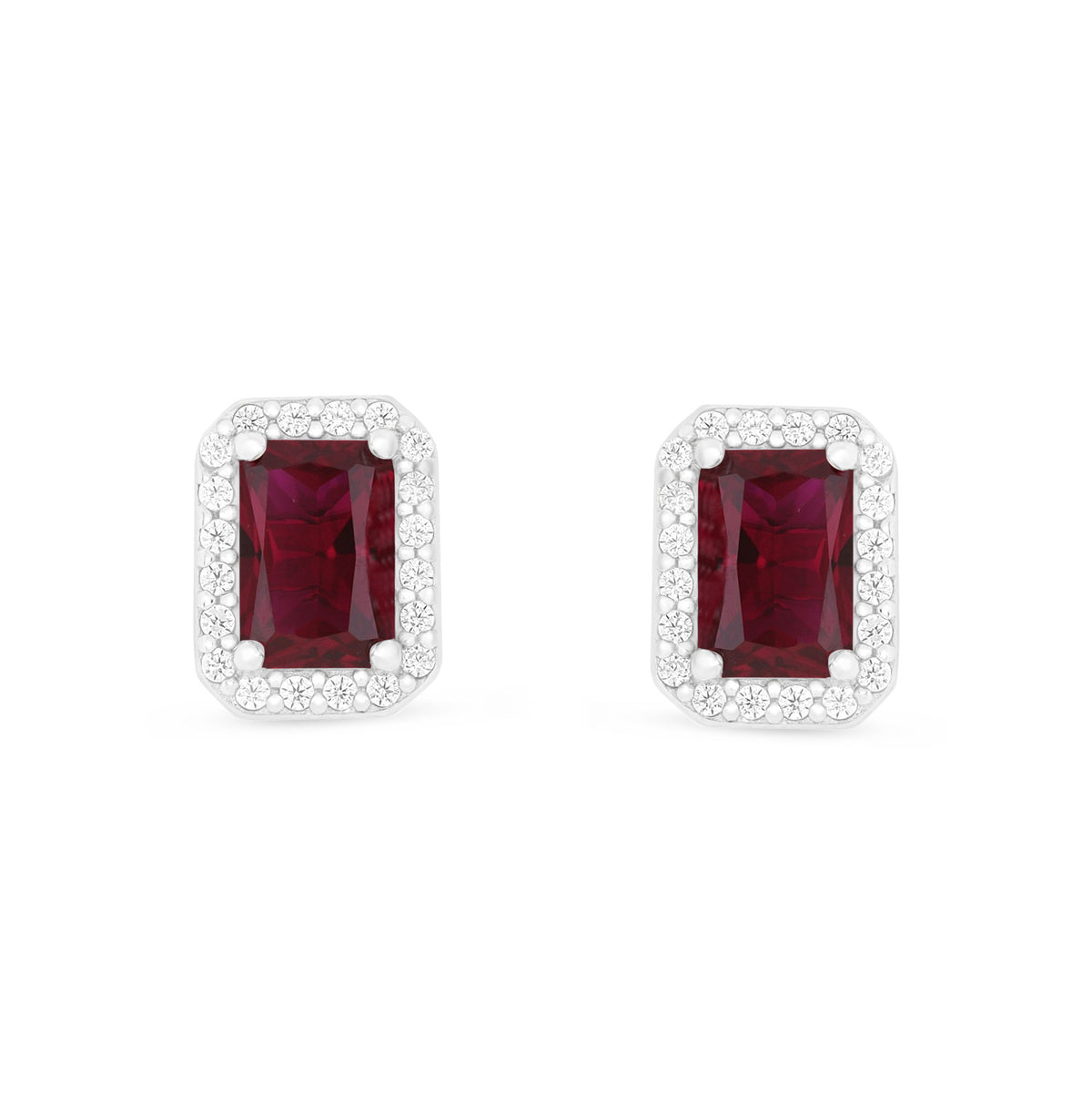 Sterling Silver 925 Earring Rhodium Plated Embedded With Ruby Corundum And White Zircon