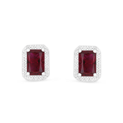 Sterling Silver 925 Earring Rhodium Plated Embedded With Ruby Corundum And White Zircon