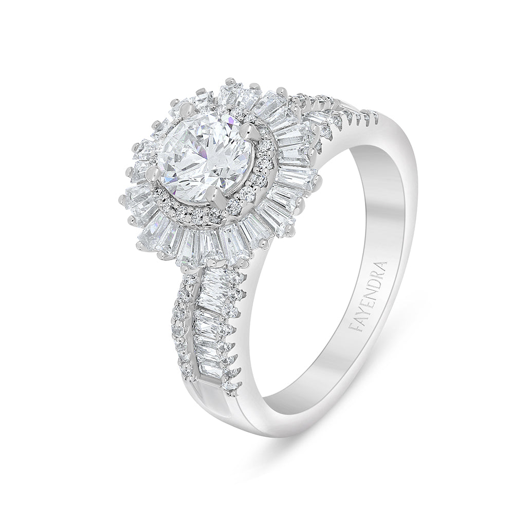 Sterling Silver 925 Ring Rhodium Plated Embedded With Diamond Zircon And White Zircon