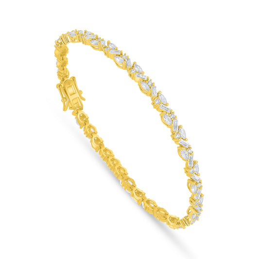 Sterling Silver 925 Bracelet Golden Plated Embedded With White Zircon