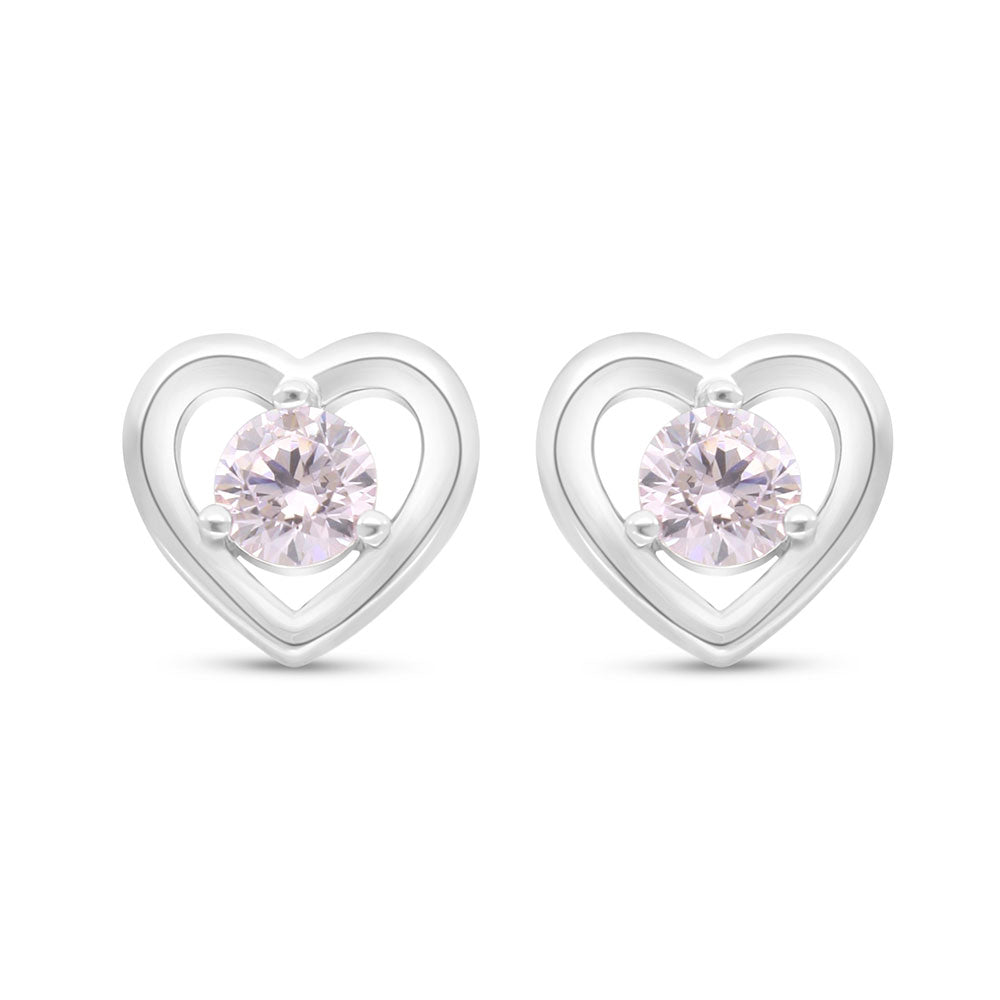 Sterling Silver 925 Earring Rhodium Plated Embedded With Pink Zircon