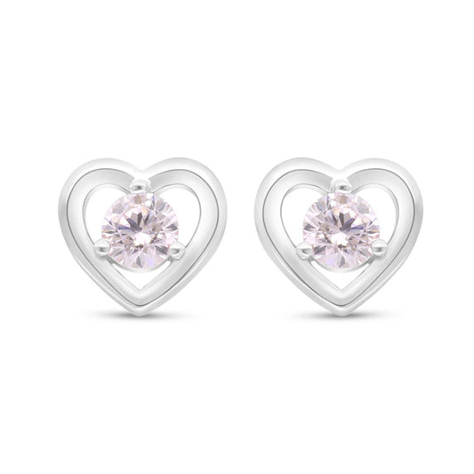 Sterling Silver 925 Earring Rhodium Plated Embedded With Pink Zircon