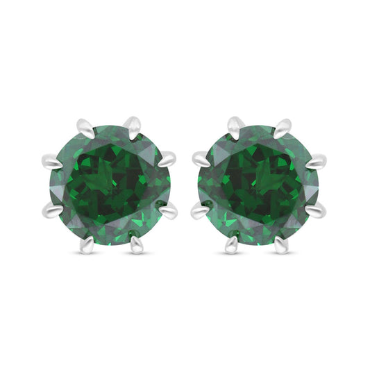 Sterling Silver 925 Earring Rhodium Plated Embedded With Emerald Zircon